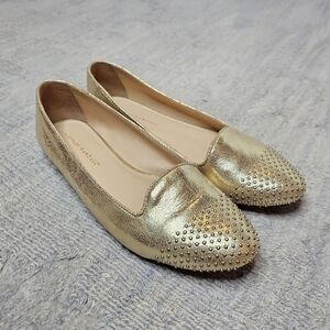 Loeffler Randall Metallic Gold Studded "Mo" Ballet Flats